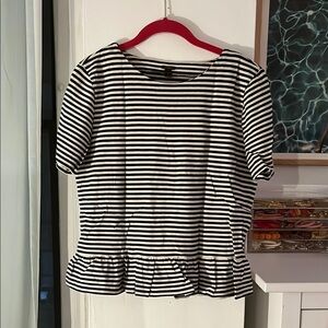 J Crew Black and White Striped Peplum Women's Top